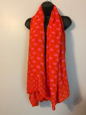 Stella & Dot Pink Elephant Red Large Scarf Shawl Coverup OS